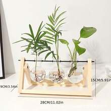 Creative Hydroponic Plant Transparent Wooden Frame Vase Desktop Small Fresh Container Living Room Office Desk Modern Decoration Ornament, Ornament Green Ivy Creative - Multicolor - View 7