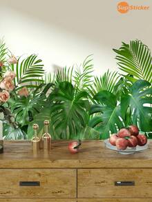 12.79 X 18.62 Inch, 1 Set Of 2pcs, Green-Toned Watercolour-Style Tropical Plant Pattern Home Decor Wall Decals. Self-Adhesive, Peel-And-Stick PVC Wall Stickers, Removable Upon Peeling. Suitable For Bathrooms, Wardrobes, Drawers, And Washbasins. Ideal For Home Decor Wall Makeovers And DIY Decoration. (Actual Product Dimensions May Vary Slightly From Measurements Provided). - 2pcs - View 1