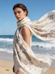 1pc Women's Printed Paisley & Cashew Pattern Shawl Scarf Headscarf - Multicolor - View 7