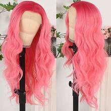 13X4 Free Part Black Green Highlights Body Wave Lace Front Wigs Pre Plucked Soft Long Wavy Hair Wigs Heat Resistant Wave Wigs Glueless Christmas Wig Long Wavy Synthetic Lace Front Wigs For Women Perfect For Daily Wear & Parties - 漸層粉紅色 - 查看 5