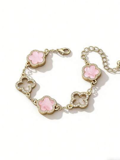 Luxury Rhinestone Clover Flower Bracelet |   Elegant Hollow Charm |   Fashion Women's Jewelry