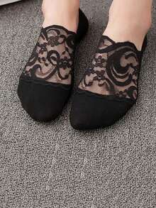 1/5/10 Pairs Silicone Anti-Slip Lace Floral Mesh Breathable Short Socks, Sexy Thin Low-Cut Invisible Boat Socks For Summer - Multicolor - View 11