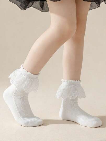1双儿童/幼儿蕾丝花边公主舞蹈短袜