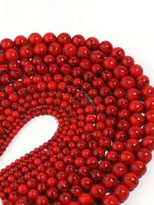 1 Strand Natural Stone Red Turquoises Gemstone Round Loose Beads Crystal Energy Stone Healing Power For Jewelry Making Diy Bracelet Ornaments 4 6 8 10mm - Red - View 2