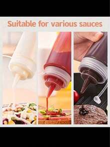 3pcs 4oz Squeeze Bottles With Plastic Caps And Measuring Cups, Rotatable Dispenser Containers Suitable For Ketchup, Tahini, BBQ Sauce, Salad Dressing, Olive Oil, Ideal For Restaurant Use - White - View 5