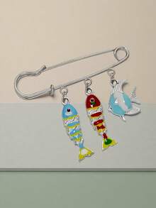 1pc Bohemian Elegant Personalized Ocean Creature Fish Brooch, Versatile For Women To Wear On Hats, Scarves, Shoes, Suitable For Vacation - Multicolor - View 2