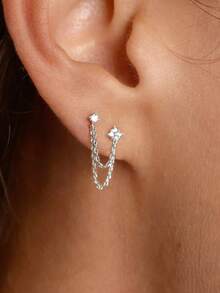 1 Pair Women's Cubic Zirconia Inlaid Teardrop Earrings, Suitable As Gifts For Occasions Like Valentine's Day, Wedding, Mother's Day - 銀色 - 查看 1