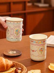 1 pieza Taza de café de cerámica hecha a mano, de estilo sencillo y elegante, serie clásica con relieve floral, taza de té y café exquisita, adecuada para el hogar, restaurante y cafetería, con un diseño gracioso y personalizado, perfecta para disfrutar del desayuno, el té y el café, también un regalo ideal para cumpleaños y diversas ocasiones. - Multicolor - Ver 6