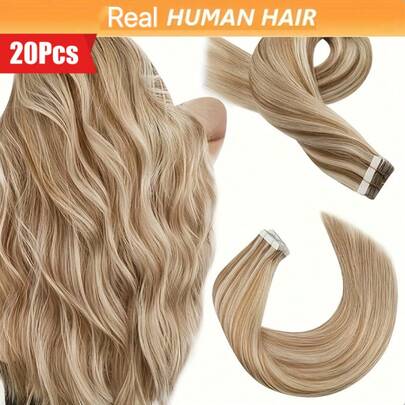 Tape In Hair Extensions Human Hair Real Natural Hair Colored #8/613 European Straight Blonde Skin Weft Adhesives Remy Hair Extension