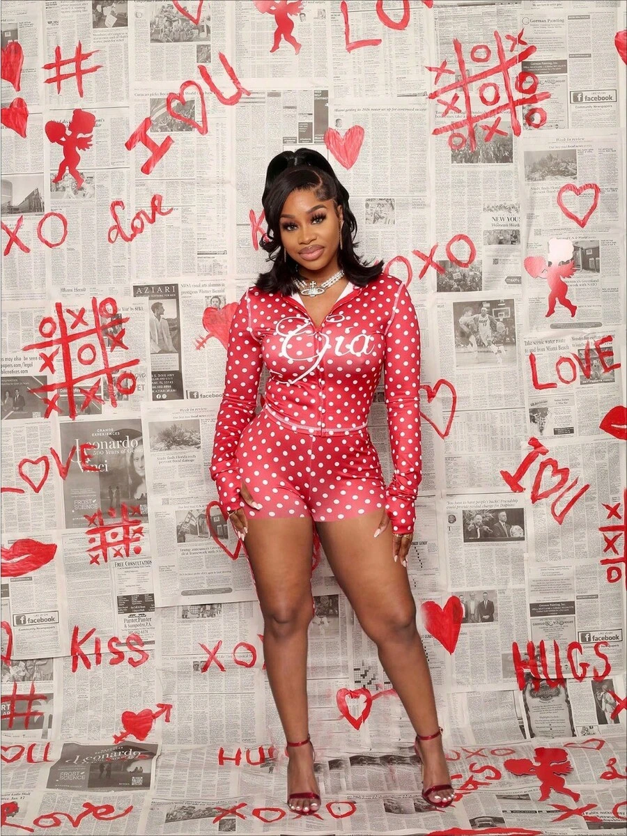 Personalized Fashion Snake Print, Polka Dot, Leopard Print Long-Sleeved Shorts Sexy Suit - Chấm bi đỏ - Xem 1