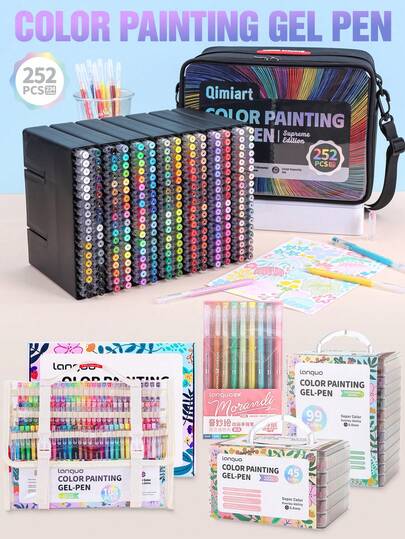 Bộ bút vẽ và ghi nhật ký Languo, có các loại 45/72/99/162/168 chiếc, 234/252 chiếc, 9/6/3 chiếc, bút màu trung tính, hộp quà cao cấp, tông màu trầm/tự nhiên/ấm/màu da/huỳnh quang, bút đánh dấu dành cho học sinh, lý tưởng cho nghệ thuật, truyện tranh, anime, có thể chồng lớp, bút màu nước họa tiết trái tim dễ thương.