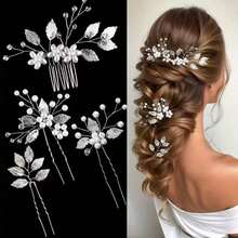 1pc Handmade Women's Crystal Hair Accessory, Pearl Embellished Hair Comb Suitable For Ball, Wedding, Banquet Valentine's Day Accessories - Silver - View 9