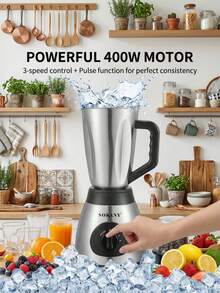 SOKANY 03012 1.5L Multifunctional Cooking Machine 2-In-1 Glass Countertop Juicer, 3 Adjustable Speed Controls, Suitable For Making Frozen Juice, Milkshake, Smoothie And Sauce, Silver - EU C Type Plug(220-240V) - View 5