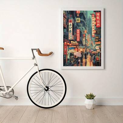 1幅无框东京城市风景艺术海报，东京艺术印刷品，日式家居装饰，东京帆布画，超大尺寸，东京艺术装饰，东京旅行艺术印刷品，现代日式城市风景卡通海报装饰