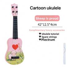 Cartoon Ukulele, Beginner Playable Musical Instrument Toy Guitar, Cartoon Starry Sky Cat, Heart, Lucky Clover Guitar, Beginner Practice Instrument, Family Gathering Music Toy, Animal Pattern Realistic Playable Guitar - Multicolor - View 5