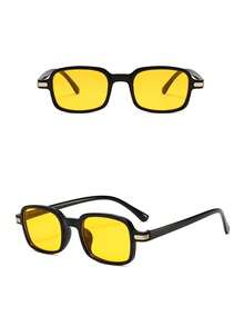 1pc Women Frameless Rectangular Fashion Glasses, Boho Beach Style, Y2K Dopamine Ocean Gradient Lenses, Preppy Retro Fashionable Shades, Suitable For Back To School, Beach, Couples Accessories - Yellow - View 2