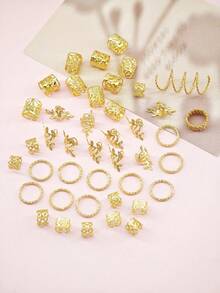 42个多形状弹力发圈 - 多功能可调节合金发箍，女士脏辫发饰 - 金色 - 查看 3