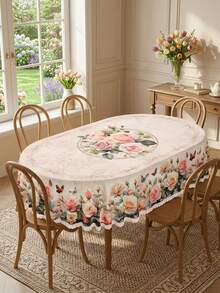 1 Set de Mantel Estilo Campestre con Diseño Floral, Mantel con Estampado de Lavanda, Girasol y Rosa Rosa con Ribete de Encaje, Adecuado para Decoración Temática de Primavera y Día de la Madre, Mantel Impermeable y Resistente a las Manchas para Cocina, Comedor, Brunch de Primavera y Fiesta del Día de la Madre - Multicolor - Ver 7