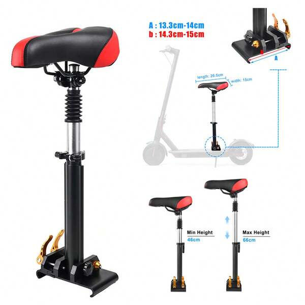 LYXM201 Cojín de asiento plegable y suave para scooter eléctrico  M365/1S/Pro, modelo de actualización sin taladro de 10 pulgadas (25,4 cm) Asiento plegable para scooter eléctrico, altura ajustable, con absorción de choques y cojín suave, sin taladro, adecuado para la instalación del scooter eléctrico KUGOO M4/M4 Pro. Material de hierro, sin batería.