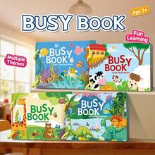 1pc Reusable Interactive Quiet Book For Children, Thick Cardboard Material, Montessori Style, Cartoon Animal/Weather Pattern, Spiral Binding, Hook And Loop Matching Activities, Toy To Develop Cognitive And Fine Motor Skills, Preschool Education & Classroom Supplies - Multicolor - View 4