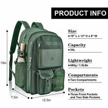 Mesh Backpack 36L Large Heavy Duty Casual Daypack For School And Outdoor Activities With Inner Laptop Compartment, Durable Polyester Material - Xanh lá cây đậm 34L - Xem 1