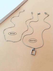 2pcs/Set Geo Charm Necklace - Bạc - Xem 6