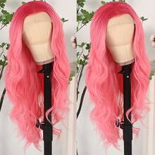 13X4 Free Part Black Green Highlights Body Wave Lace Front Wigs Pre Plucked Soft Long Wavy Hair Wigs Heat Resistant Wave Wigs Glueless Christmas Wig Long Wavy Synthetic Lace Front Wigs For Women Perfect For Daily Wear & Parties - 漸層粉紅色 - 查看 2