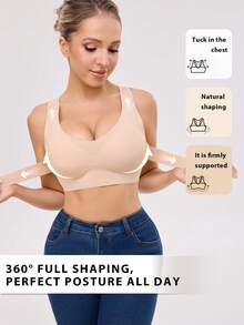 2 Pieces Of Push-Up And Lift-Up Women's Bras, Front Clasp Seamless Bras, Back Shaping Women's Underwear, Side-Pushing Underwire Bras For Side Chest Support, Sports Support Bras, Back Lifting And Anti-Sagging Design, Detachable Breast Pads, Suitable For Daily Correction. - Đen + Mơ - Xem 3