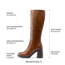 Women's Chunky Block Heeled Knee High Boots Platform Square Toe  Fashionable Solid Color Gogo Boots With Side Zipper - Màu nâu  Mocha - Xem 2