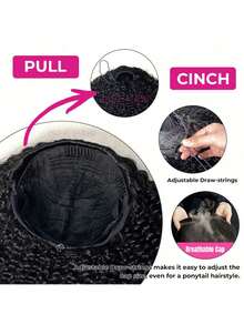 ISEE 16-28吋 180%密度 捲曲真人髮 高光澤半假髮，3合1抽繩式自然髮際線半假髮，適合初學者，免膠水免蕾絲 - S4/27 - 查看 9