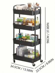 4-Tier Black & White Rolling Storage Cart With Wheels – Rattan-Style Plastic Organizer For Bedroom, Kitchen, Bathroom & Office | Mobile Shelf For Books, Snacks, Cosmetics & Tools Home Organization Essential For Renters, Students & Minimalists - 黑色加厚 - 查看 8