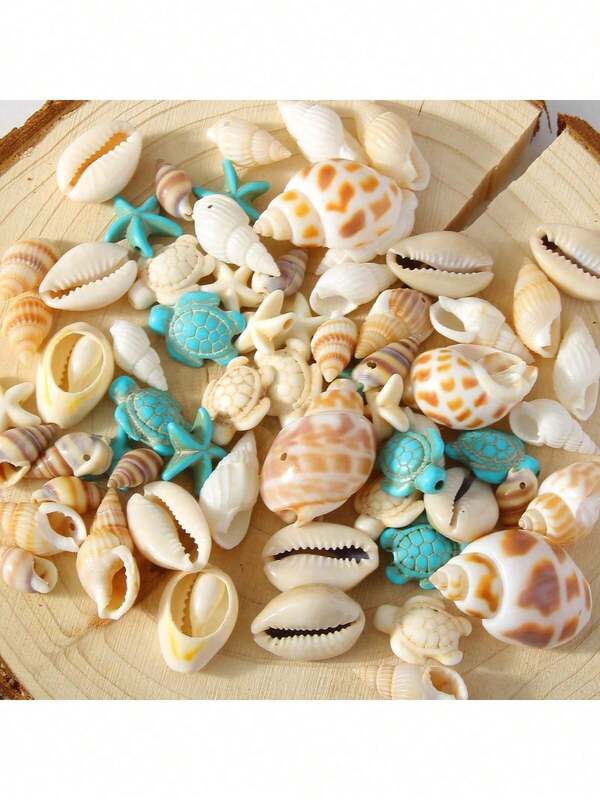 60pcs Assorted Natural Seashell Pendant Set, (Random Styles) For DIY Jewelry Making, Including Seashells, Starfish, Turtle Pendants, With Drilled Holes For Bracelet, Necklace, Earring, Anklet And Accessory Crafting