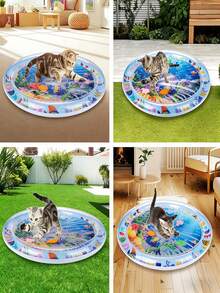 Alfombra de juguete interactiva para gatos - Diseño de peces flotantes, material de PVC impermeable, almohadilla de enfriamiento con agua con tema oceánico, adecuada para gatos y perros pequeños, refrescante y cómoda alfombra de agua inflable, juguete duradero para mascotas, regalo perfecto para sus queridas mascotas - Multicolor - Ver 8