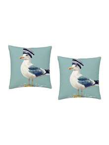 1/2/4 件装单面枕套，图案为戴帽子的海鸥，采用柔软耐用的涤纶面料，拉链封口，适用于家居、沙发和床上用品，不含枕芯。 - 薄荷藍 - 查看 6