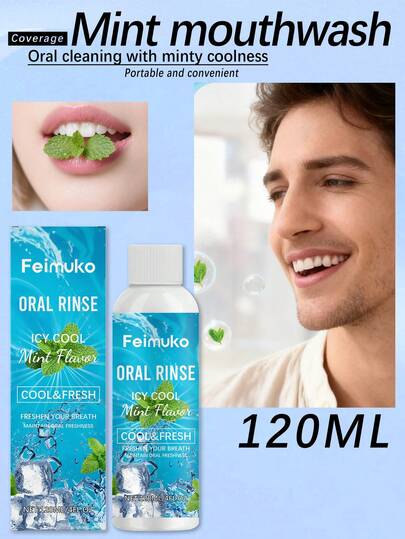 1盒1支（120毫升）漱口水，温和呵护牙齿，清凉清洁，居家使用方便，持久薄荷味，深层清洁口腔和牙齿，一次性漱口水，保护牙齿，保持口气清新
