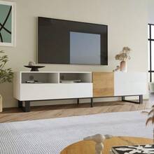 Modern TV Stand With White Wood Front, Dimensions 180 X 50 X 38 Cm, Minimalist Design - White - View 3