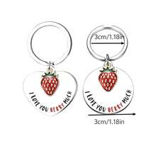 2件套母亲节草莓不锈钢钥匙扣“我爱你，莓果般甜蜜”可爱水果吊坠钥匙圈，适合送给妈妈，母亲节生日甜蜜礼物 - 鋼色 - 查看 5