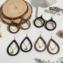 Bộ 4 đôi khuyên tai nữ thời trang dáng dài, phong cách đồng quê Bohemian cổ điển, mặt dây chuyền ngọc trai giả hình tròn/giọt nước hình học rỗng bằng gỗ, thích hợp cho sử dụng hàng ngày, đi nghỉ mát, lễ kỷ niệm, ngày lễ, quà tặng Ngày Valentine. - Nhiều màu - Xem 3