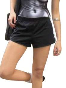 Women's Striped Shorts Casual Loose Elastic Waist Sport Short Pants With Pockets For Summer - Black - View 1