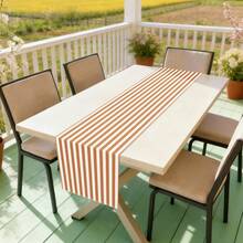 1pc Bohemian Minimalist Caramel Brown Striped Pattern Illustration Table Runner, 100% Polyester Linen-Like Texture, Machine Washable, Fade-Resistant, Wrinkle-Resistant, Soft, Suitable For Dining Room, Tea Room, Living Room, Rectangular 13"X36"/13"X72"/13"X108" - Khaki - View 9