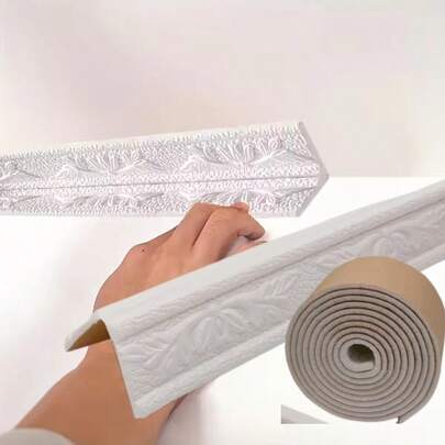 1 pieza Zócalo 3D de espuma autoadhesivo, pegatinas de línea de cintura para pared, moldura de espuma con flores talladas, pegatinas de líneas de esquina de techo autoadhesivas, marcos de pared de fondo pegatinas de cintura