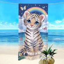 1 pièce Serviette de plage avec design chat imprimé arc-en-ciel et papillon, serviette super absorbante et séchage rapide pour la natation, couverture de plage douce, convient pour la plage, la natation, l'extérieur, les voyages, un élément essentiel pour la plage - C - Voir 1