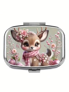 1pc Elegant Animal, Landscape, Portrait Printed Square Pill Box, Dual Grid Pill Case, Mini Portable Compact Pill Box, Travel Portable Pill Box For Pocket Or Wallet, Decorative Jewelry Earring Multi-Function Metal Box - Animal - View 14