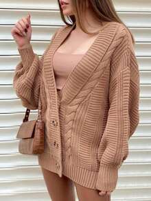 Women's Winter Knitted Cardigan Oversized Wool Knitted Coat High Quality Plus Size - Beige - View 5