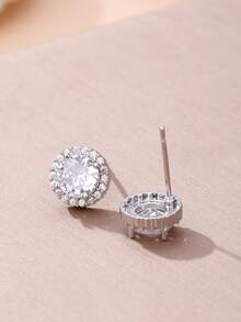 1 Pair Fashionable Minimalist Cubic Zirconia Earrings For Women, Gold/Silver Plated, Music Festival Gift, Women's Jewelry. Ramadan Distribution, Ramadan Dishes, Eid Al-Fitr Gift, Eid Al-Fitr Giveaway - LL Round Stud Earrings - View 5