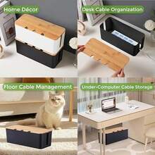 Large Wooden Grain Cable Management Box, Suitable For Desk TV Cables, Computer Cables, USB Hubs And Power Strips, Made Of ABS Material - Multicolor - View 11