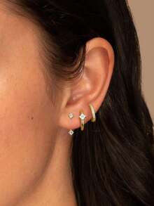 3对（6只）优雅别致的金色耳环，女士珠宝，送她的礼物 - 金色 - 查看 6