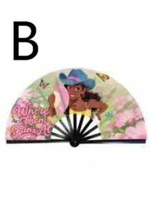 1pc Premium "Where My Fans At" Denim Carnival Party Fan, Large Foldable Hand Fan With Western Cowboy & Bar Scene Pattern, Durable Plastic Frame, Suitable For Music Festivals, Nightclubs, Carnivals - Multicolor - View 7