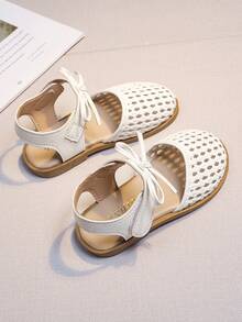 Girls' Woven Sandals, New Summer Princess Style, Bowknot Hollow Breathable, Soft Non-Slip Soles, Children's Sandals For Kindergarten Girls - White - View 6