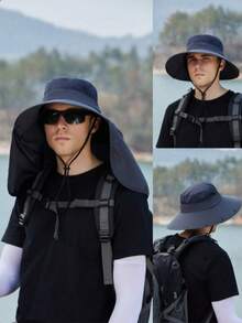 Men's Summer Detachable Shawl Outdoor Quick-Dry Waterproof Bucket Hat, Sun Protection Hiking Hunting Breathable Sun Hat - A - View 1